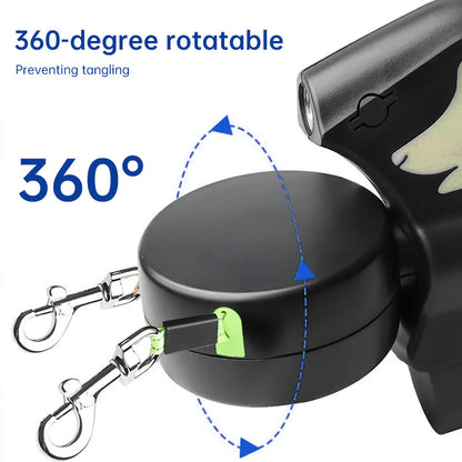 Dual Retractable Dog Leash – 360° Tangle-Free with LED Light