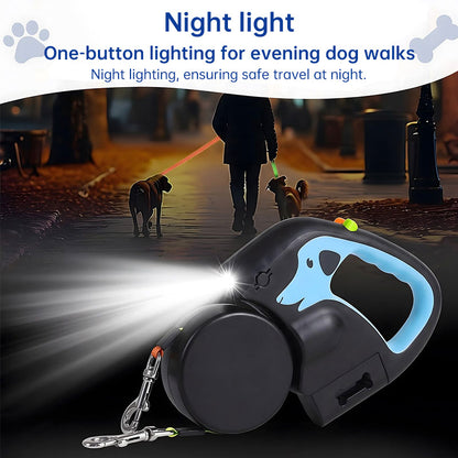 Dual Retractable Dog Leash – 360° Tangle-Free with LED Light