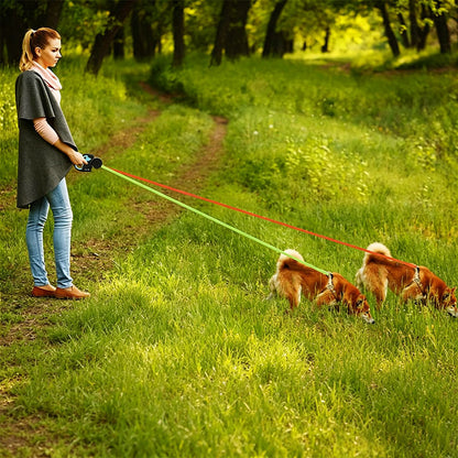 Dual Retractable Dog Leash – 360° Tangle-Free with LED Light
