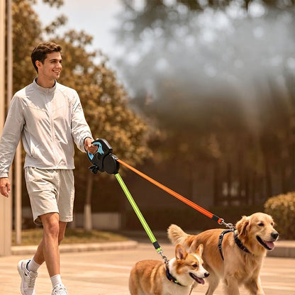 Dual Retractable Dog Leash – 360° Tangle-Free with LED Light