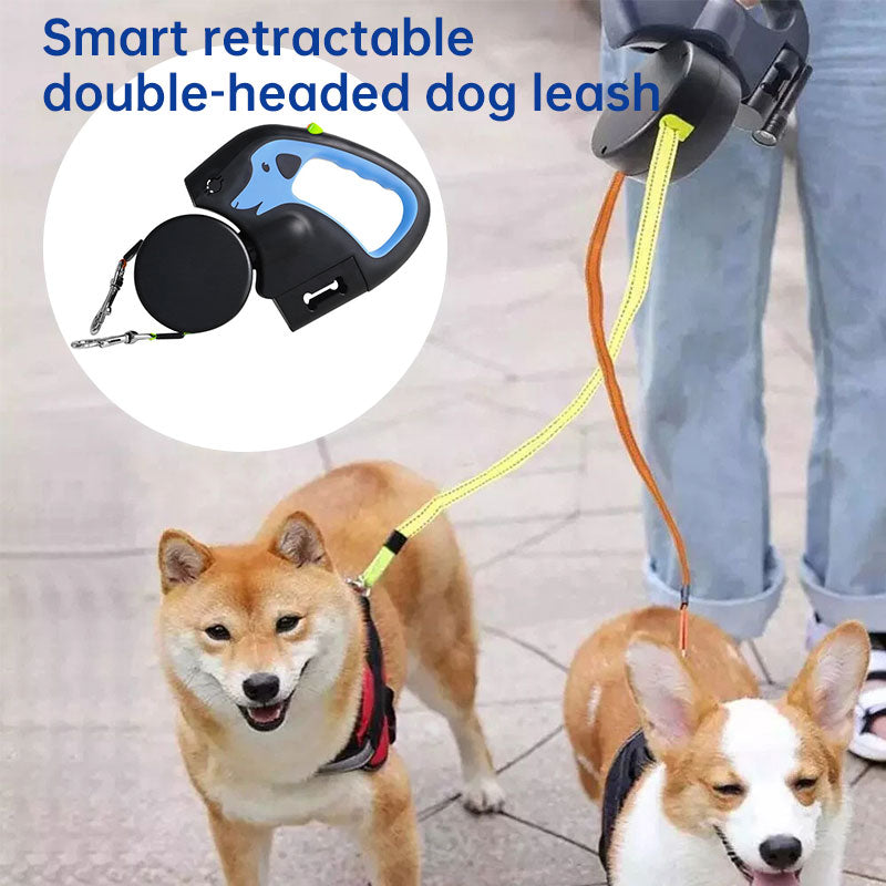 Dual Retractable Dog Leash – 360° Tangle-Free with LED Light